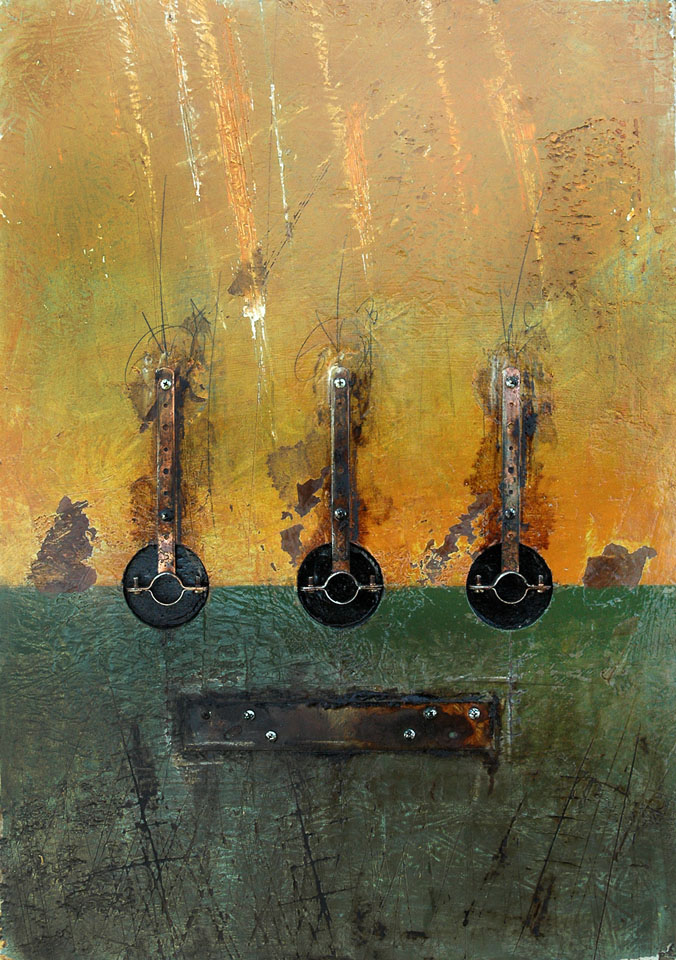 Three Pipe Hangers with a Mending Plate - painting by Dom Naccarato