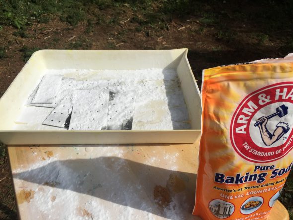 Neutralize the acid with water and baking soda