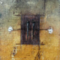 Encaustic with Assemblage Art by Domenick Naccarato titled, "Two Square Cut Nails with Copper Wire"