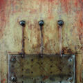 Encaustic with Assemblage Art by Domenick Naccarato titled, "Mending Plate Tethered To Three Bolts"
