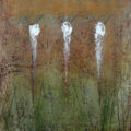 Encaustic with Assemblage Art by Domenick Naccarato titled, "Three White Marks Above Green"