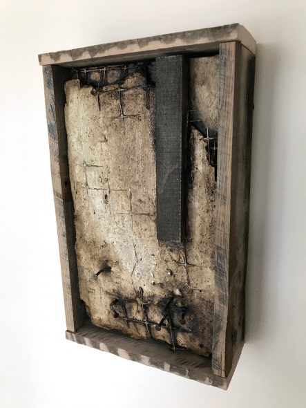 'Concrete Remnants, No.2' | apx. 13.5" x 8.25" x 3.25" | Mortar, netting, nails, wood, roofing tar, and oil stick.