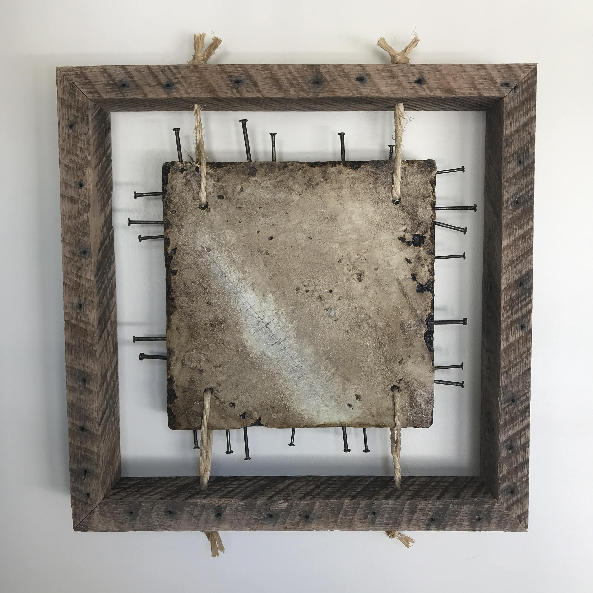 'Concrete Remnants, No.4' | apx. 16.5" x 16.5" x 2.5" | cement, wood, nails, wire mesh, twine, roofing tar, and oil stick
