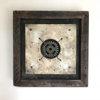 'Concrete Remnants, No.9 (With a Cog)' | apx. 14.75" x 14.75" x 2.5" | concrete mix, wood, cog, wire, nails, stain, and roofing tar