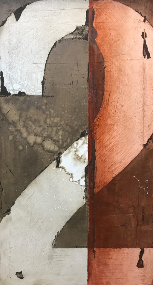 Artist Domenick Naccarato | Industrial Vignettes, No. 2 | 36" x 20" | joint compound, paint, wood stain, oil stick, and pencil on canvas | 2019 | SOLD