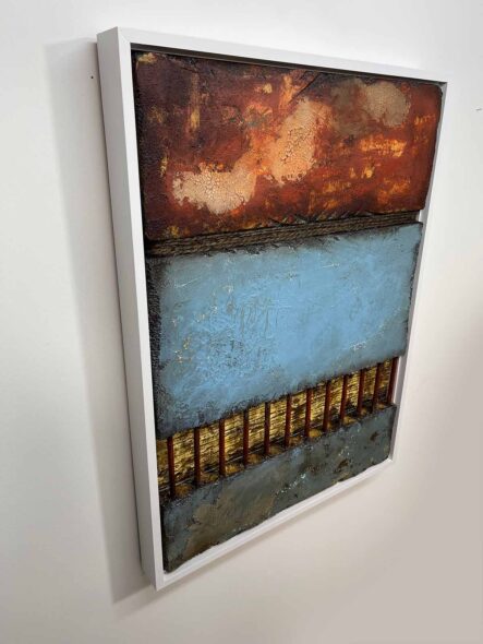 Wall Segments 2023 No. 11 | 34” x 25” | twine, dowels, cement, house paint, roofing tar, and other mediums on polystyrene