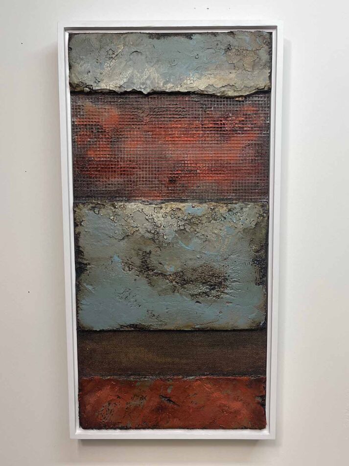 Wall Segments 2023 - No. 9 | 32” x 16” × 2” | wire mesh, burlap, paint, plaster, and other mediums on polystyrene