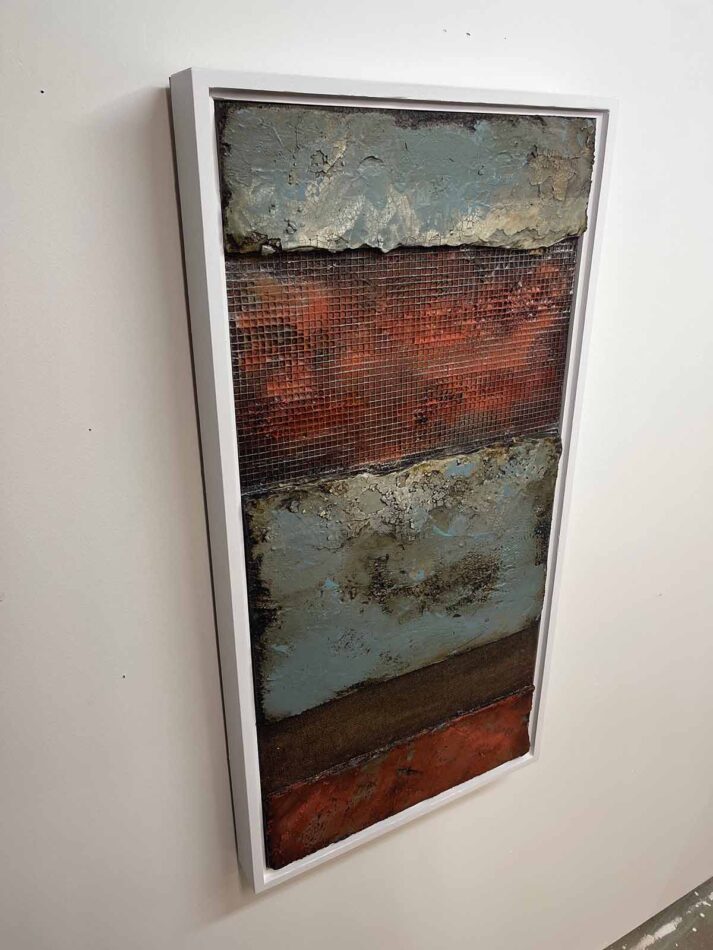 Wall Segments 2023 - No. 9 | 32” x 16” × 2” | wire mesh, burlap, paint, plaster, and other mediums on polystyrene