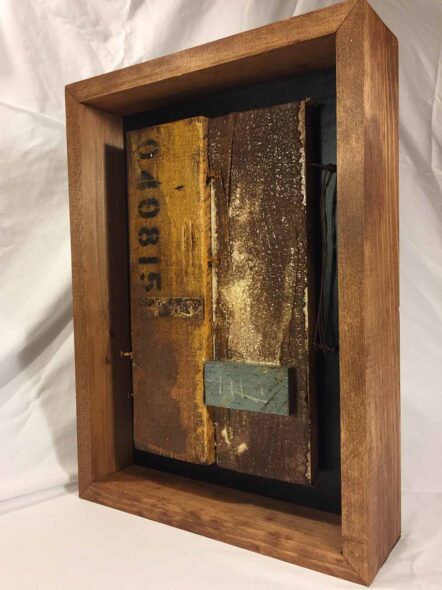 Remnants: Assemblage No. 6 | wood, plaster wrap, nails, cement, wire, screws, bracket, staple, rust, stain, pencil, polyurethane, and paint | 16" x 12" x 2.5" | 2016