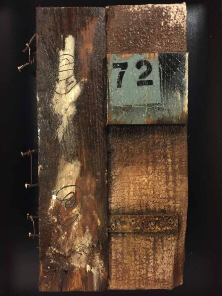 Remnants: Assemblage No. 8 | wood, plaster wrap, nails, wire, screws, bracket, rust, stain, pencil, polyurethane, and paint | 16" x 12" x 2.5" | 2016