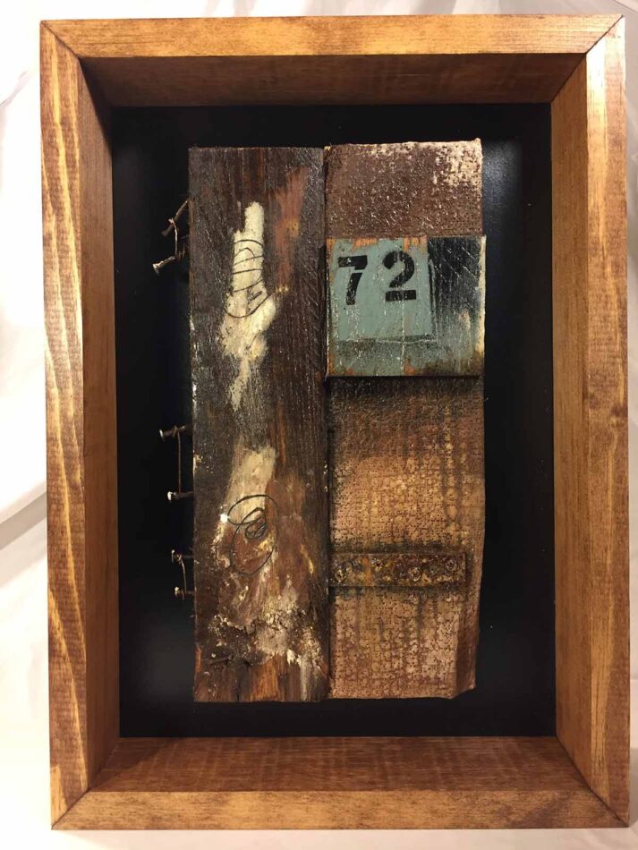Remnants: Assemblage No. 8 | wood, plaster wrap, nails, wire, screws, bracket, rust, stain, pencil, polyurethane, and paint | 16" x 12" x 2.5" | 2016