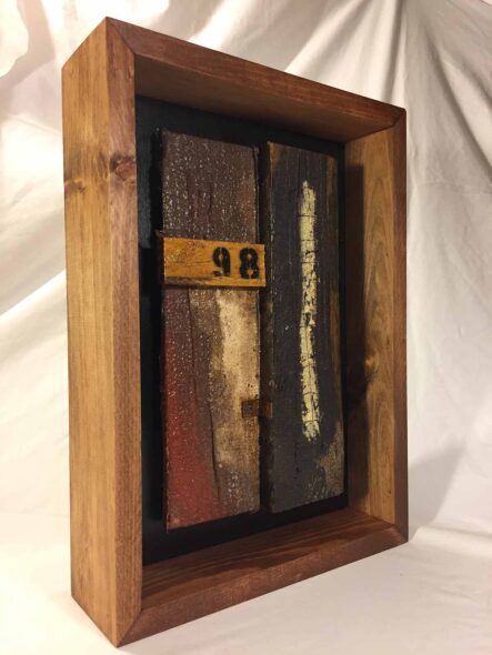 Remnants: Assemblage No. 14 | wood, plaster wrap, nails, screws, bracket, rust, stain, pencil, polyurethane, and paint | 16" x 12" x 2.5" | 2016