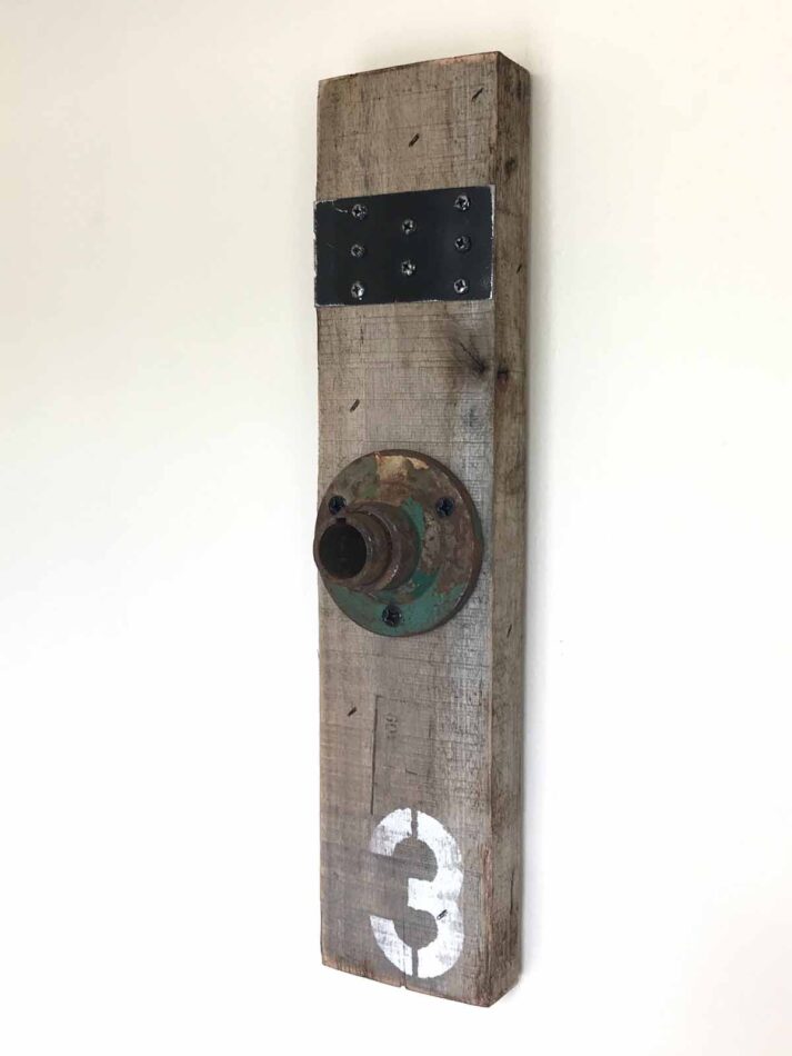Remnants II: Three, Assemblage No. 10 | Apx. 14.5” x 3.5” x 2.5” | Barn wood, paint, steel bracket, screws, flange | 2018