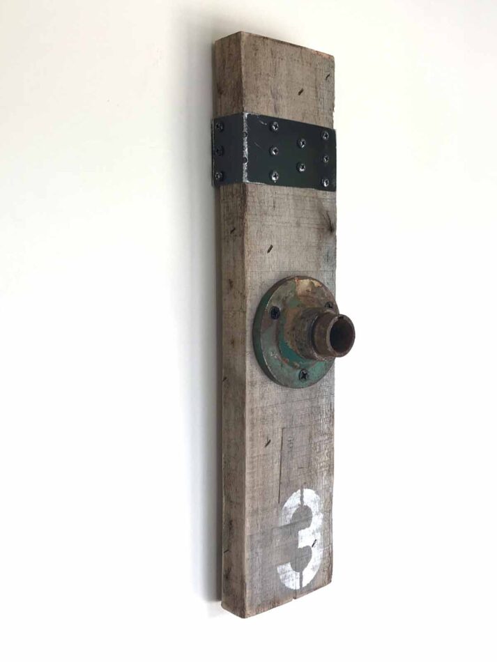 Remnants II: Three, Assemblage No. 10 | Apx. 14.5” x 3.5” x 2.5” | Barn wood, paint, steel bracket, screws, flange | 2018