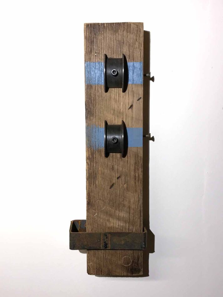 Remnants II: Assemblage No. 6 | Apx. 16.5” x 5” x 3.25” | Barn wood, paint, copper flanges, screws, socket cap bolts, and one steel rectangular tube cutoff | 2017