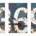Original art commission by Domenick Naccarato | Industrial Vignettes 3-6-9 (tryptich) | 30" x 18" each | joint compound, paint, wire mesh, tar, and other materials on wood panels | 2020