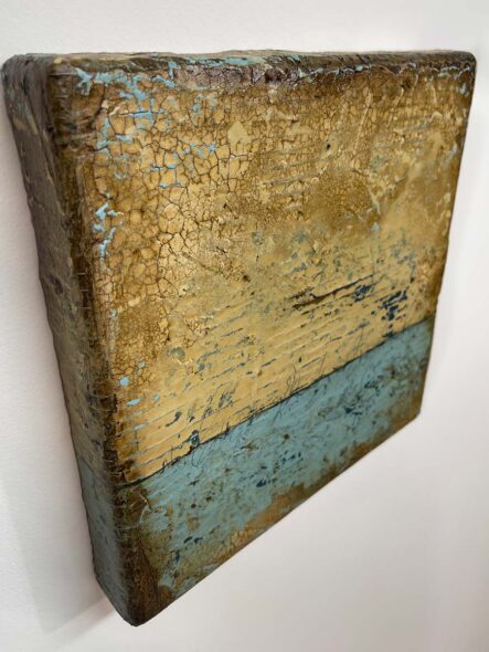 Detail of Distressed Surfaces No. 1 | Paint, plaster, and other mediums on plywood-backed canvas | 10" x 10" x 1.5" | 2024