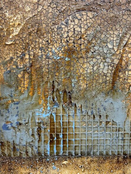 Surface detail of Distressed Surfaces No. 3 | mixed mediums on cradled panel | 10.5” x 10.5” x 2” | 2024