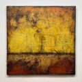 Distressed Surfaces No. 11 | joint compound, acrylic mediums, latex paint, sand, pencil, roofing tar, asphalt cotton membrane, and polyurethane on canvas | 20” x 20” | 2024