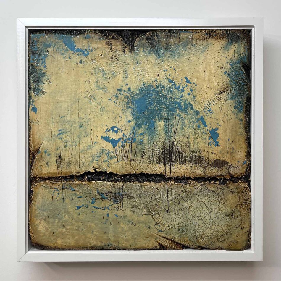 Distressed Surfaces No. 13 | enamel paint, acrylic paste, and roofing tar on polystyrene | 17” x 17” x 2.5” | 2025