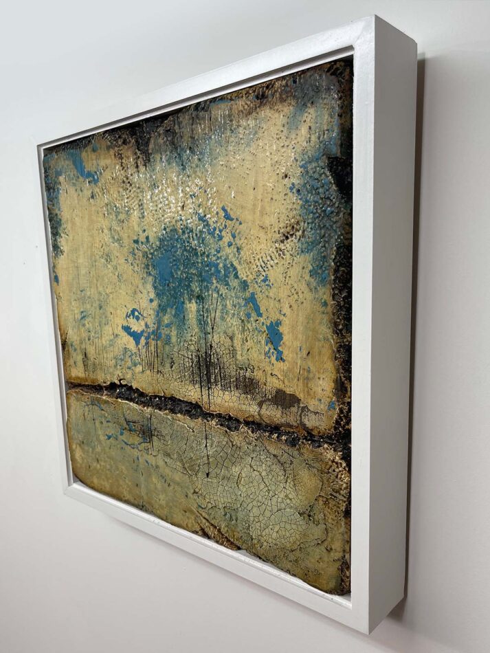 Distressed Surfaces No. 13 | enamel paint, acrylic paste, and roofing tar on polystyrene | 17” x 17” x 2.5” | 2025