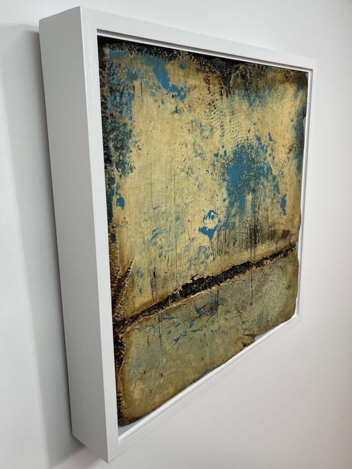 Distressed Surfaces No. 13 | enamel paint, acrylic paste, and roofing tar on polystyrene | 17” x 17” x 2.5” | 2025