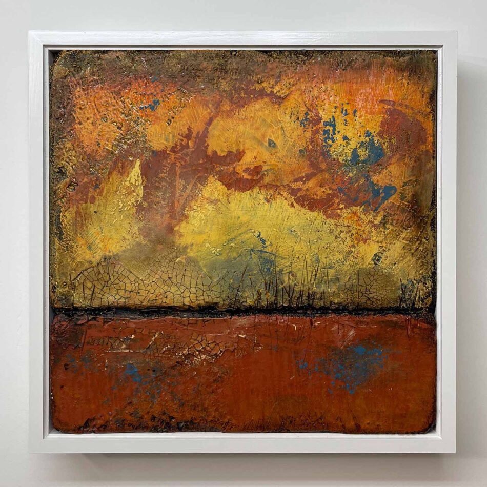 Distressed Surfaces No. 14 | enamel paint, acrylic paste, and roofing tar on polystyrene | 17” x 17” x 2.5” | 2025