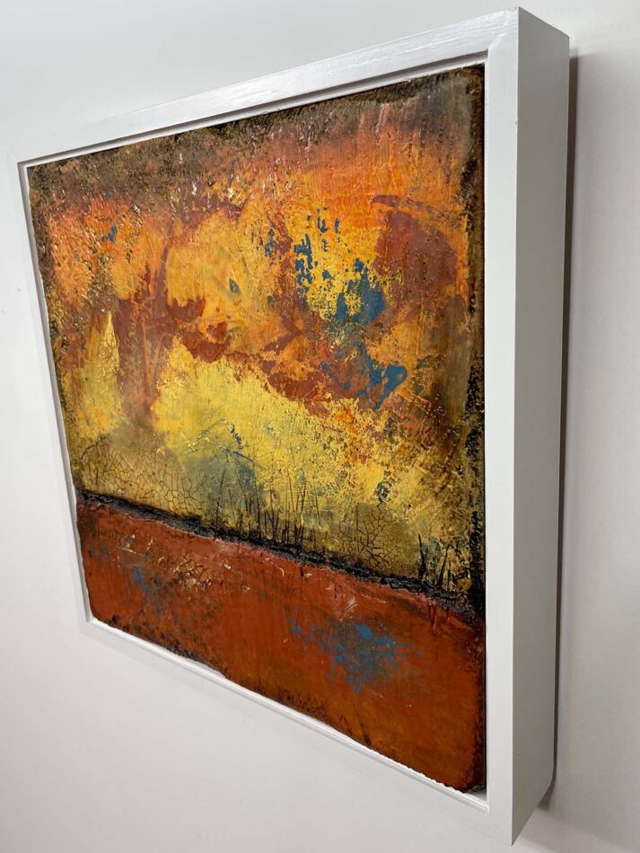 Distressed Surfaces No. 14 | enamel paint, acrylic paste, and roofing tar on polystyrene | 17” x 17” x 2.5” | 2025