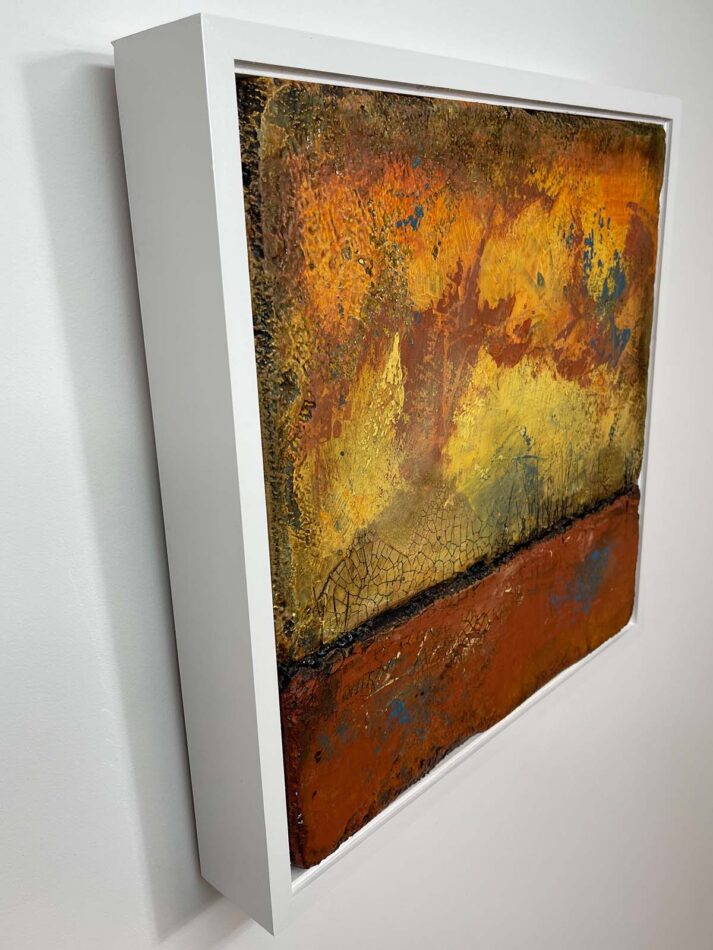 Distressed Surfaces No. 14 | enamel paint, acrylic paste, and roofing tar on polystyrene | 17” x 17” x 2.5” | 2025