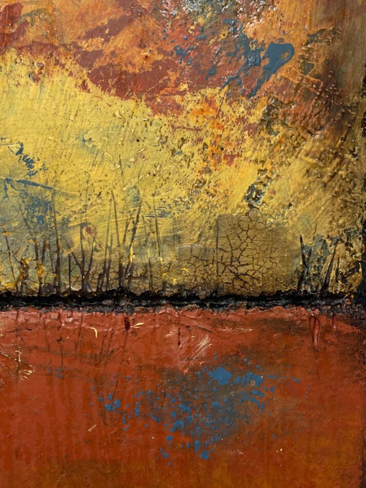 Distressed Surfaces No. 14 | enamel paint, acrylic paste, and roofing tar on polystyrene | 17” x 17” x 2.5” | 2025