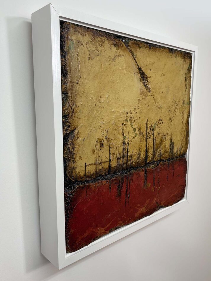 Distressed Surfaces No. 15 | enamel paint, acrylic paste, and roofing tar on polystyrene | 17” x 17” x 2.5” | 2025