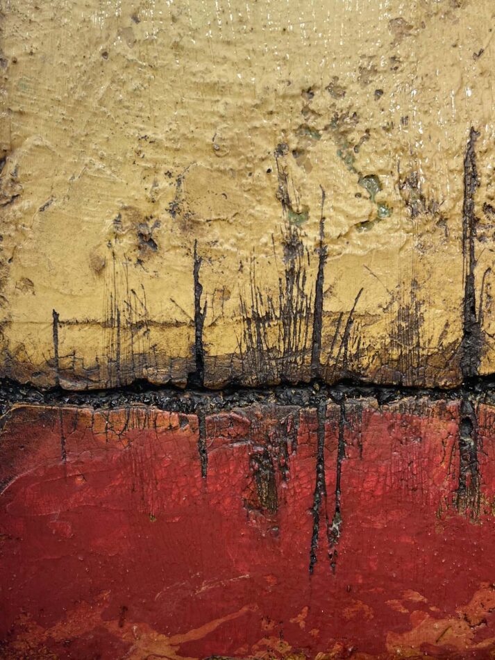 Distressed Surfaces No. 15 | enamel paint, acrylic paste, and roofing tar on polystyrene | 17” x 17” x 2.5” | 2025