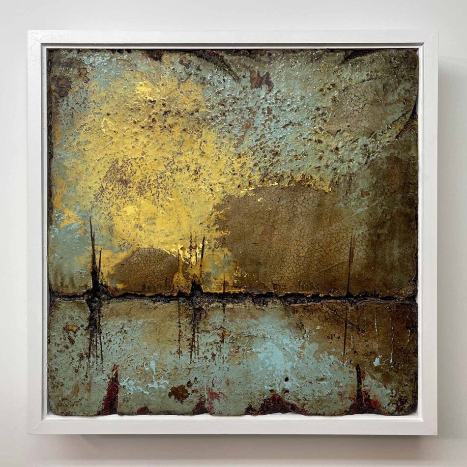 Distressed Surfaces No. 19 | enamel paint, acrylic paste, and roofing tar on polystyrene | 17” x 17” x 2.5” | 2025