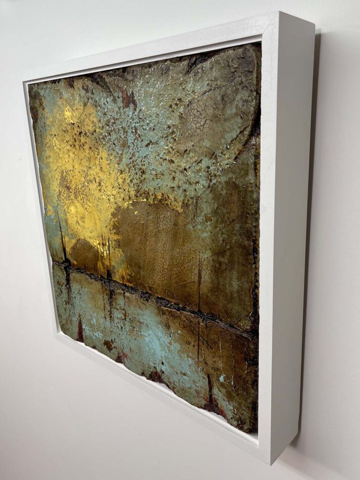 Distressed Surfaces No. 19 | enamel paint, acrylic paste, and roofing tar on polystyrene | 17” x 17” x 2.5” | 2025
