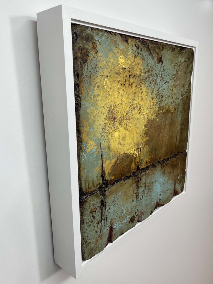 Distressed Surfaces No. 19 | enamel paint, acrylic paste, and roofing tar on polystyrene | 17” x 17” x 2.5” | 2025