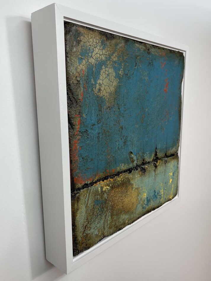 Distressed Surfaces No. 21 | enamel paint, acrylic paste, and roofing tar on polystyrene | 17” x 17” x 2.5” | 2025