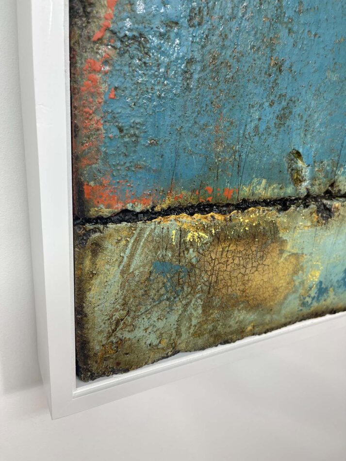 Distressed Surfaces No. 21 | enamel paint, acrylic paste, and roofing tar on polystyrene | 17” x 17” x 2.5” | 2025