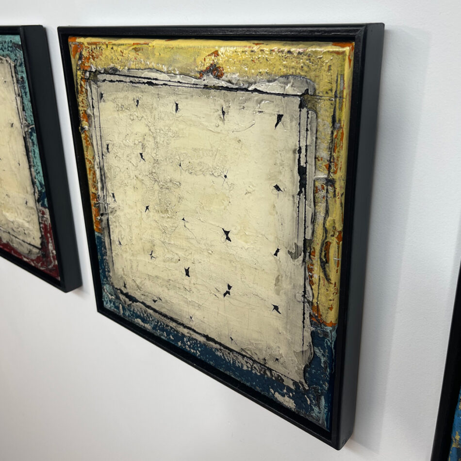 Surface Point Grid Triptych | mixed mediums on canvas | 12.5” x 12.5” each | 2024