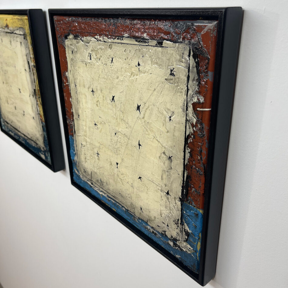 Surface Point Grid Triptych | mixed mediums on canvas | 12.5” x 12.5” each | 2024
