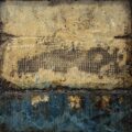 Distressed Surfaces No. 16 | enamel paint, acrylic paste, wire mesh, joint compound, and roofing tar on polystyrene | 17” x 17” x 2.5” | 2025