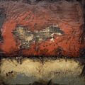 Distressed Surfaces No. 18 | enamel paint, acrylic paste, wire mesh, joint compound, and roofing tar on polystyrene | 17” x 17” x 2.5” | 2025